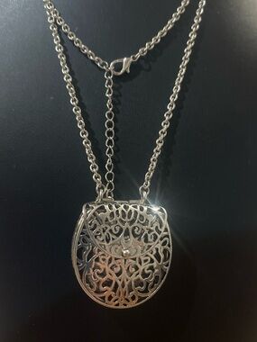 Silver Filigree Purse Pendant with 18” Necklace - Women Jewelry